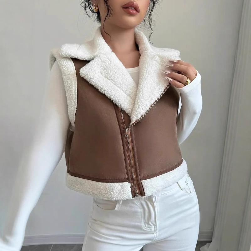 Fur Integrated Lamb Wool Vest for Women, Autumn and Winter Light Vest, Locomotive Suit for Women