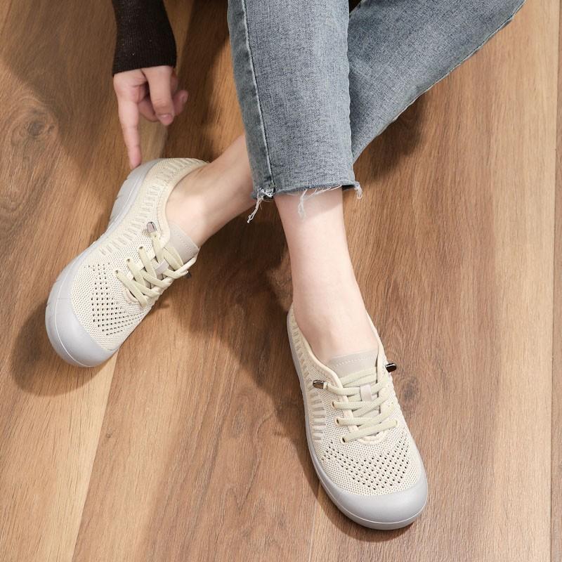 Spring and summer fly-woven ultra-light soft sole non-slip breathable single shoes mesh walking in the elderly hollow women's sandals