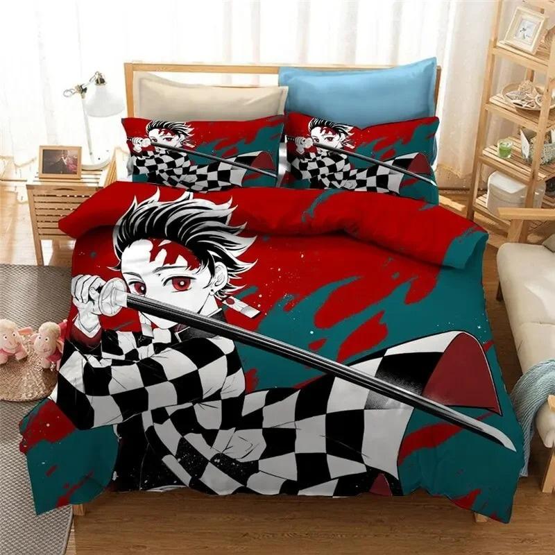 Anime Demon Slayer Duvet Cover Pillowcase 3D Printed Bedding Set Boys Girls Twin Queen Size Duvet Cover Pillowcase Bed Kids