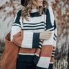 Women's Long Sleeve  Striped Color Block Casual Loose Knitted Pullover