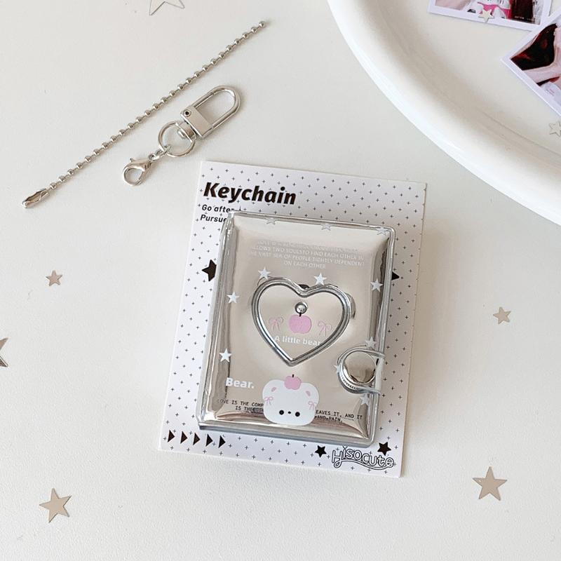 

Fashion Korean Silver Love 2-Inch Card Album Cute Girl Idol Photo Storage Pendant Card Bag Decoration Keychain Gifts A
