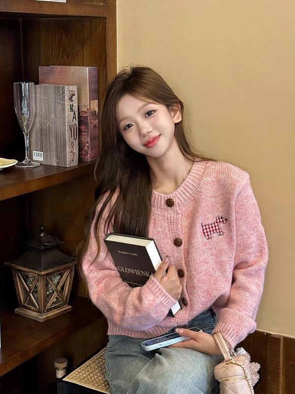 Korean Sweet Candy Color Patchwork Knit Cardigan for Women - Autumn/Winter 2026 Collection