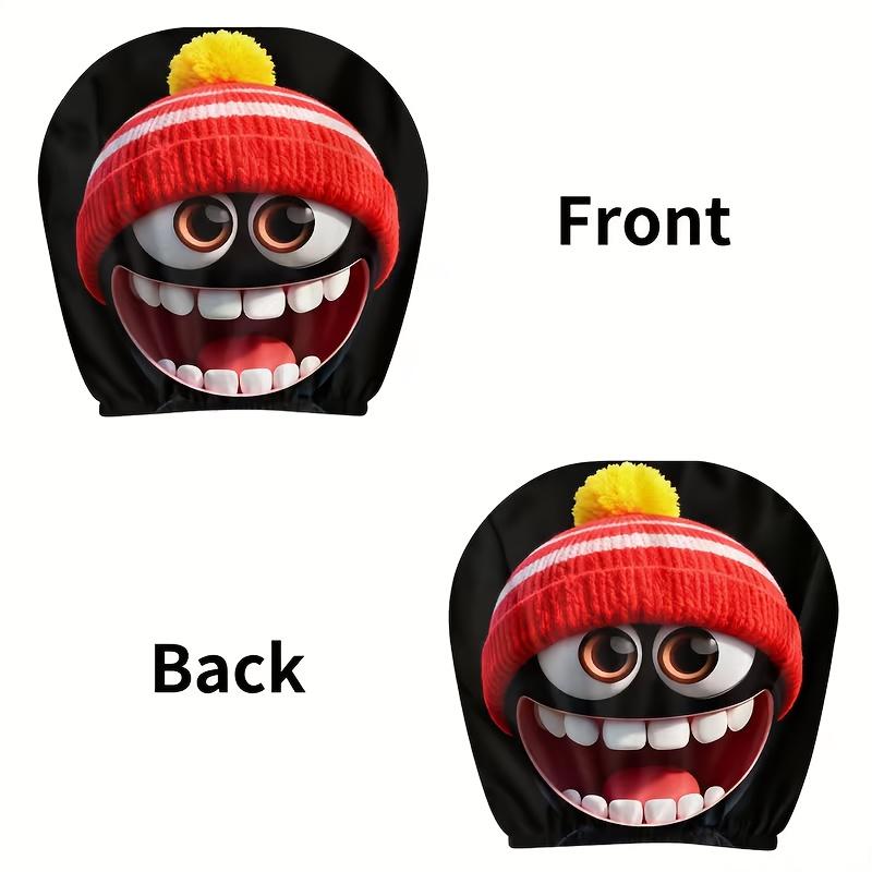 

2pcs of Cartoon Red Hat Comical Expression Car Headrest Covers, an Essential Car Decoration, Versatile and Suitable for Long-distance Driving 2pcs