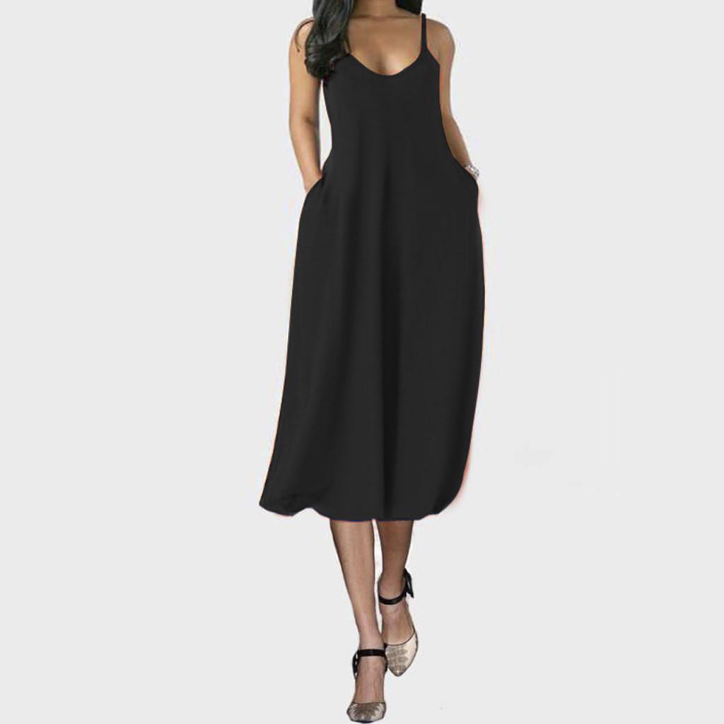 Fashion Women Sexy Plus Size Sleeveless Pockets Camisole Dress