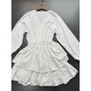Yanzijia Autumn New Style White V-neck Simplicity Wind Relaxation Sense Diligent Wind Big Swing Chiffon Dress