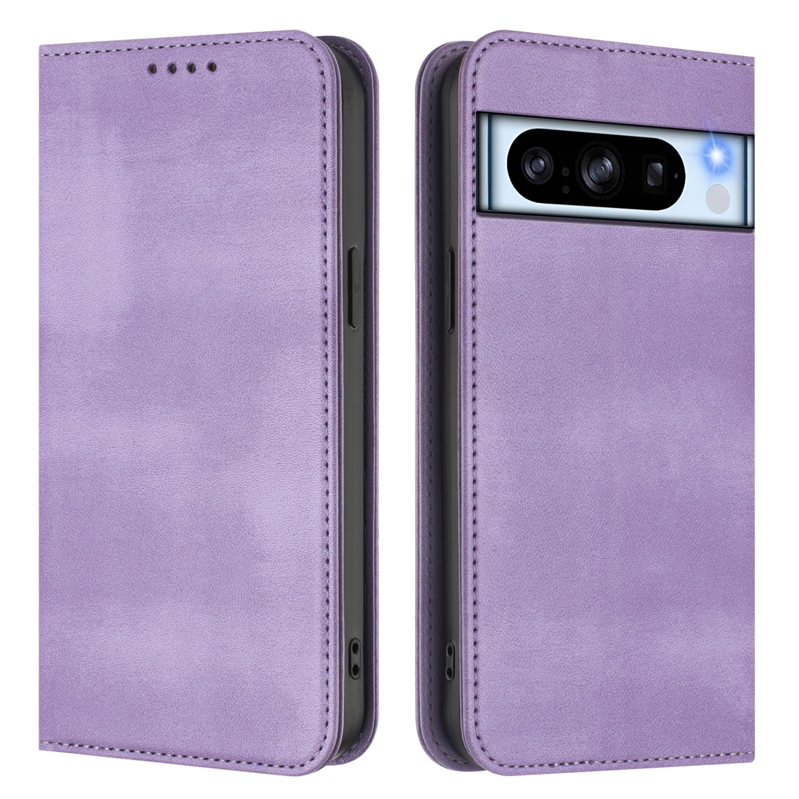 

For Google Pixel 8 Pro Wallet Cases Retro Texture RFID Blocking Leather Phone Cover Light Purple