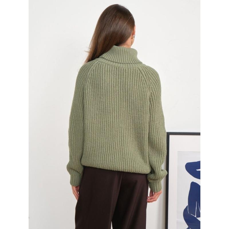 Women's Autumn and Winter Knitted Loose High Neck Thickened Lapel Sweater