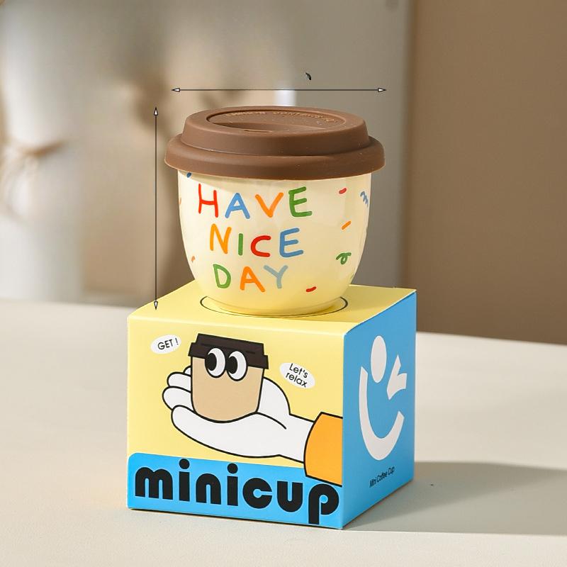 Cartoon English Casual Cup Silicone Lid Direct Drinking Mouth Coffee Cup Small Capacity Mocha Ceramic Hand Holding Cup Birthday Gift