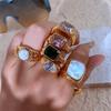 Youthway  Gold Pvd Plated  Stainless Steel Rings Wedding Statement Jewelry Freshwater Pearl Cubic Zirconia Ring