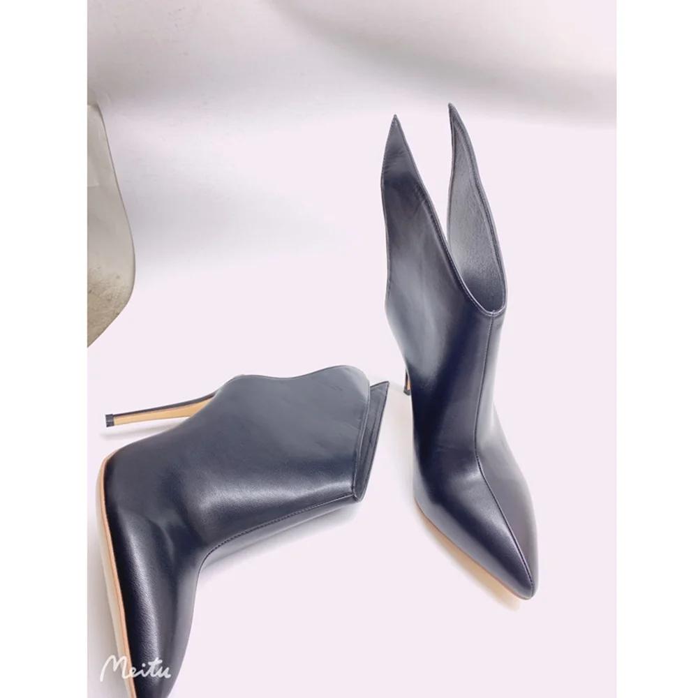 Fashion Winter Fashion Boots Pointed Toe Wing Stiletto Heel Slip On Boots Women Black PU 2025 Novel Ankle Boots Large Size 45