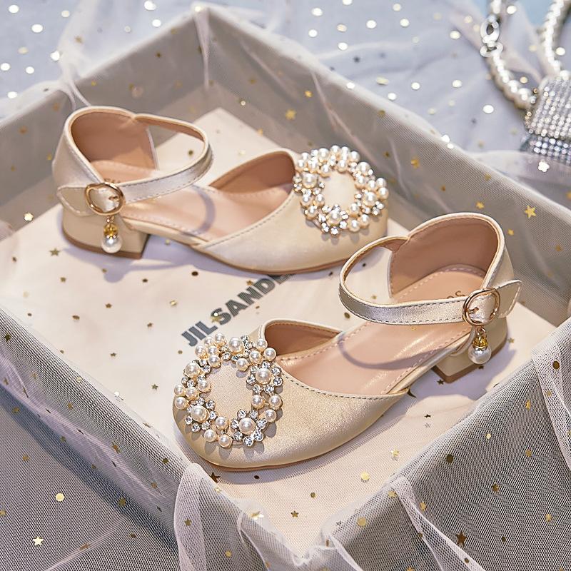 Girls Princess Sandals 2025 Summer Fashion Foreign Style Children's Performance Shoes Bag Head High Heel Apricot Single Shoes Soft Sole