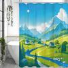 Flat Scenic Mountain River Prairie Log Cabin Shower Curtain, Bathroom Decorative Shower Curtain, Waterproof Shower Curtain with