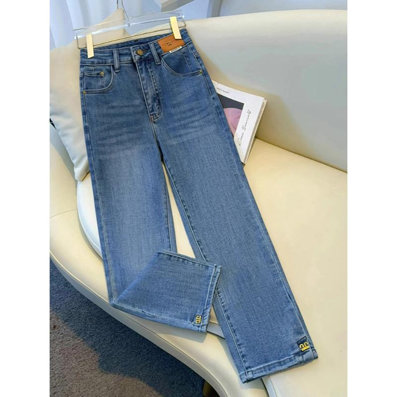 

Женские джинсы-сигареты с высокой посадкой: 2025 Весна/Осень Маленький Девятиточечный Прямой Стиль 29/XL 115-125 jin синий