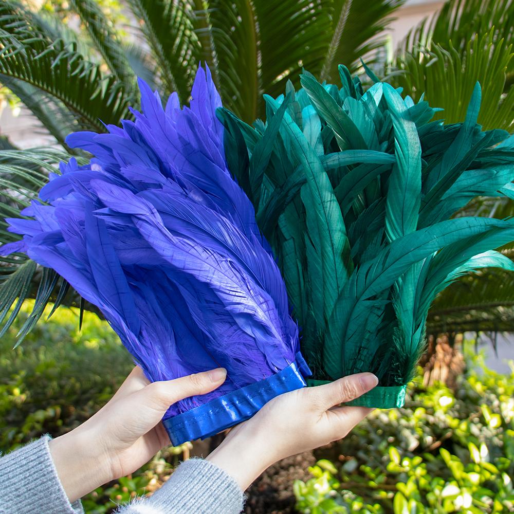 2Meters 25-30CM Rooster Tail Feather Tassel Trim for Wedding Party Dress Handicraft Accessory Cock Plumes Ribbon Chicken Feather