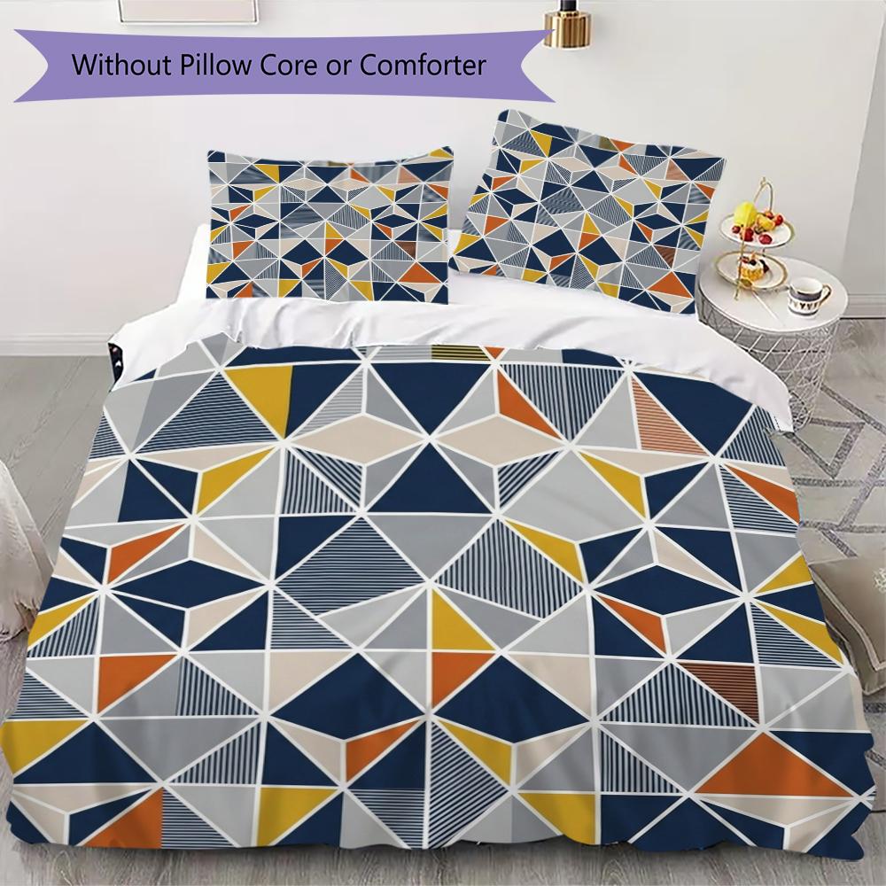 Einfaches Geometrisches Muster Bettwäsche-Steppdecken-Set Steppdecke Kissenbezug Heimdekoration Geburtstagsgeschenk (1 Bettbezug + 2 Kissenbezüge (ohne Füllung))20