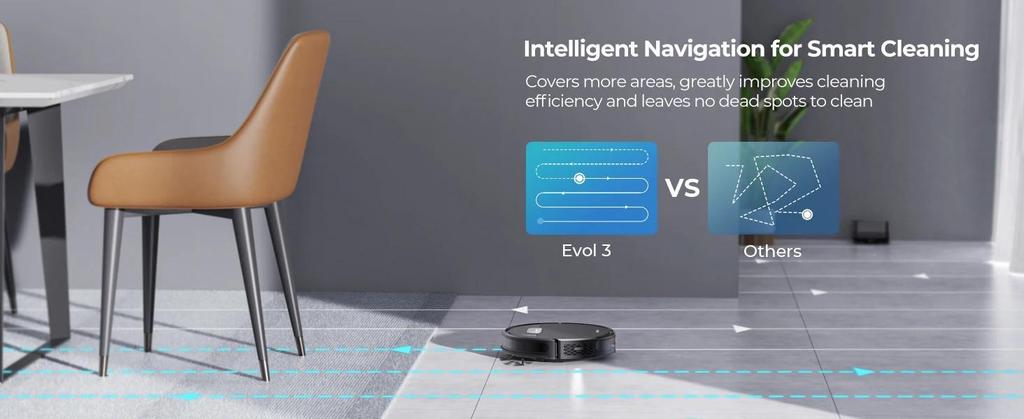 Evol 3 Robot Vacuum 4500Pa Suction Sweeping Robots Multifunctional Intelligent Sweeping Robot with Auto Carpet Boost