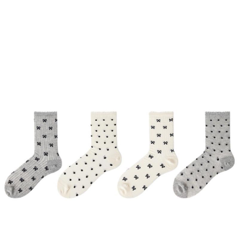 Female Summer Thin Breathable Polka Dot Mesh Ballet Wind Mid Tube Stack Socks