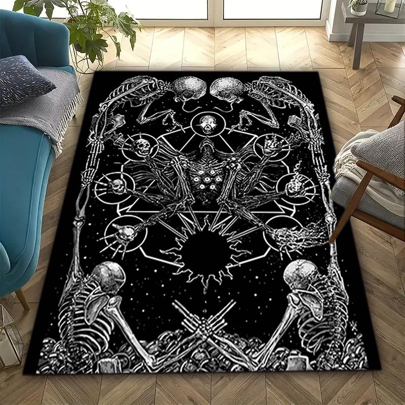 1 STKS Schedel Donker Gotisch Patroon Bedrukte Tapijt Vloerkleed voor Woonkamer Slaapkamer Huis Bank Decoratie, Antislip Vloermat Vloermat