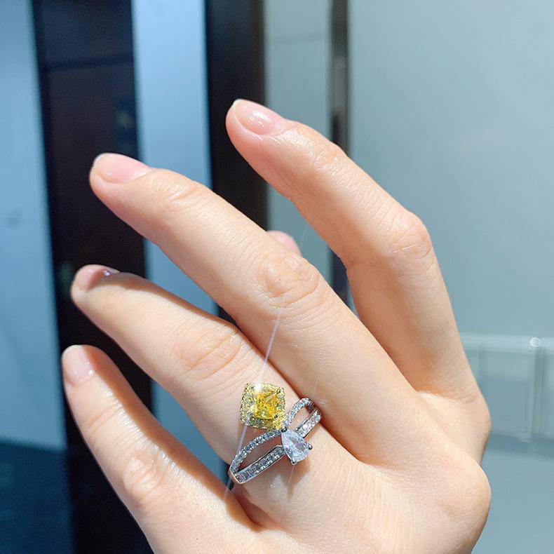 Zircon Women's Ring Pink Yellow Colored Square Jewelry High Carbon