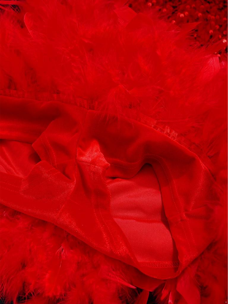 Robe de spectacle de danse pour filles Sans manches Fermeture éclair invisible au dos Patchwork en maille transparente Sequins brillants Plume Velours Robe