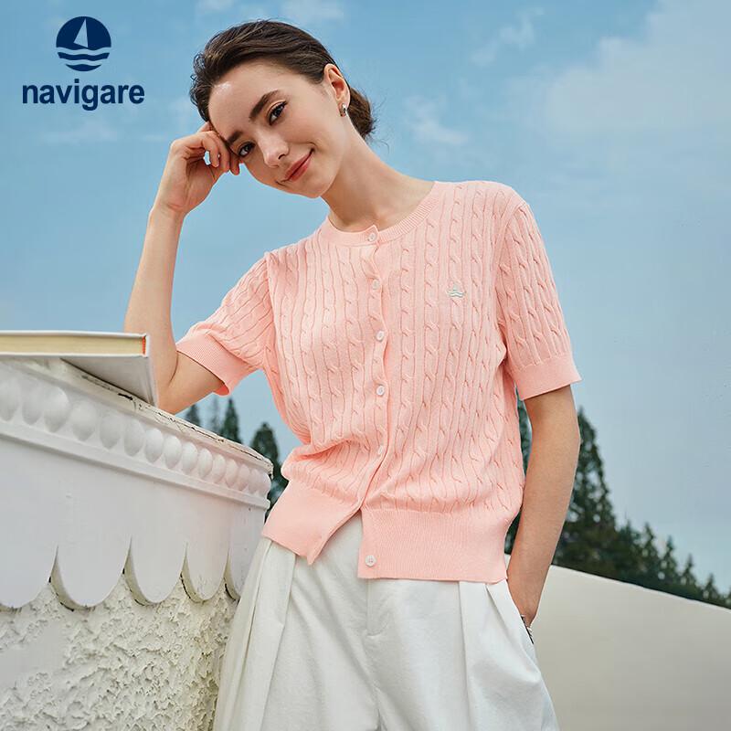 Navigare Women s Antibacterial Short Sleeve Cable Knit Cardigan M
