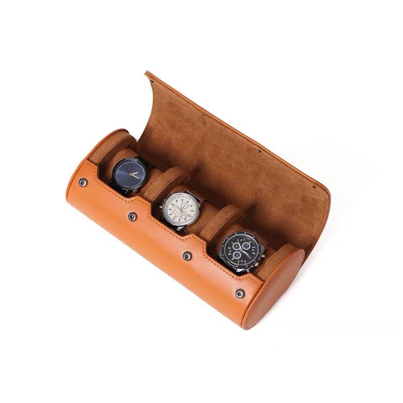 3 Slots Roll Travel Case Portable Vintage PU Leather Watch Organizer Display Storage Box For Men Gift