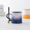 Nordic Gradient Ceramic Tea Cup with Lid - Exquisite Couple Souvenir for Office or Home