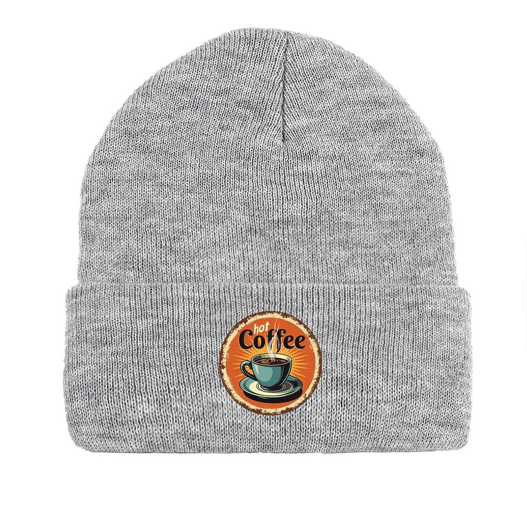 COFFEE Series Print Knitted Cap Beanie, Slouchy Leisure Knit Hat Beanie