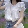 ZANZEA Women Summer Round Neck Layered Ruffle Short Sleeve Lace Blouses