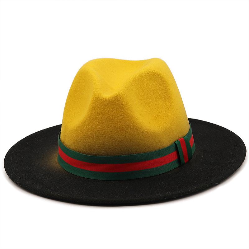 Autumn and winter men's and women's fashion spray-painted woolen jazz hat, a European, American and British style big-brimmed top hat