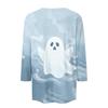 Women's Casual 3/4 Sleeve Halloween Print Round Neck Top Lightweight Loose Fit Pullover Shirt for Everyday Wear