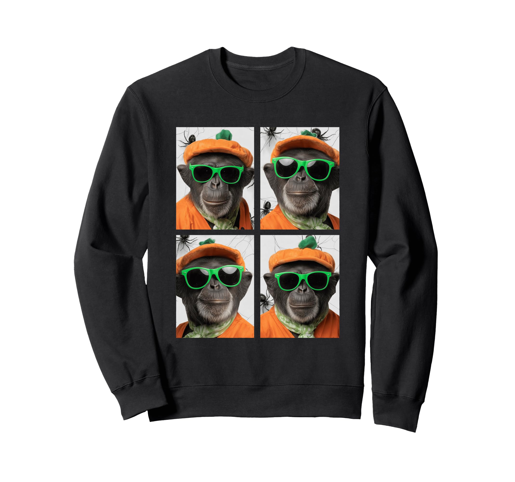 

Cute chimpanzee with sunglasses, pumpkin costume for Halloween. Sweatshirt