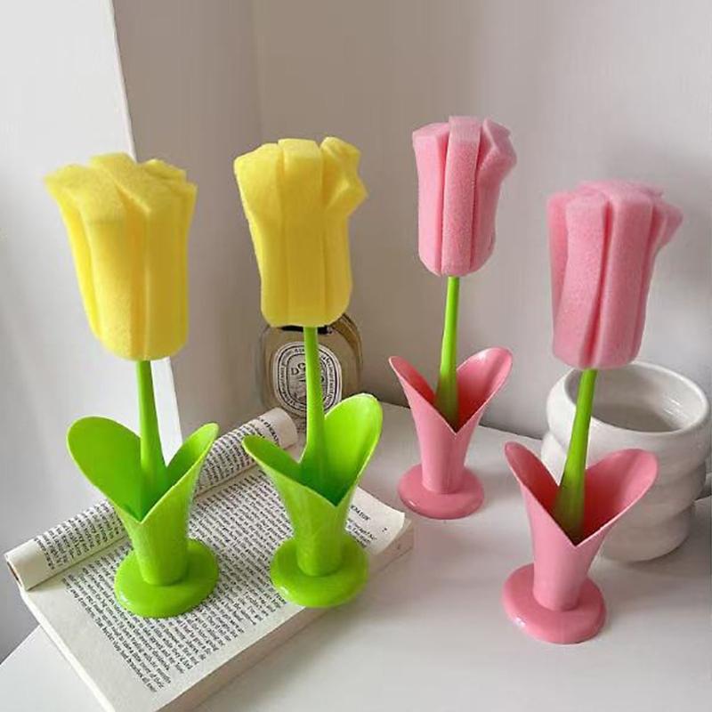 Flower Shape Cup Cleaning Brush With Detachable Sponge For Scrubbing And Long Handle Design Brush for Kitchen Use