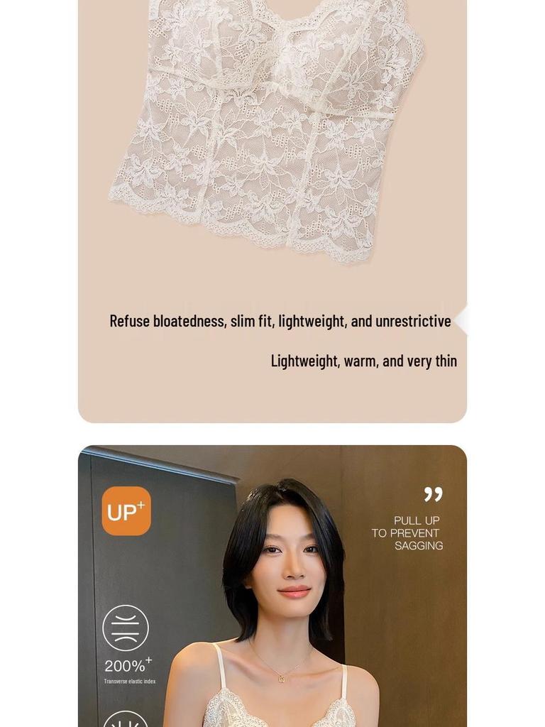 Women's Fleece-Lined Lace Camisole Vest - Warm Padded Layer for Autumn/Winter