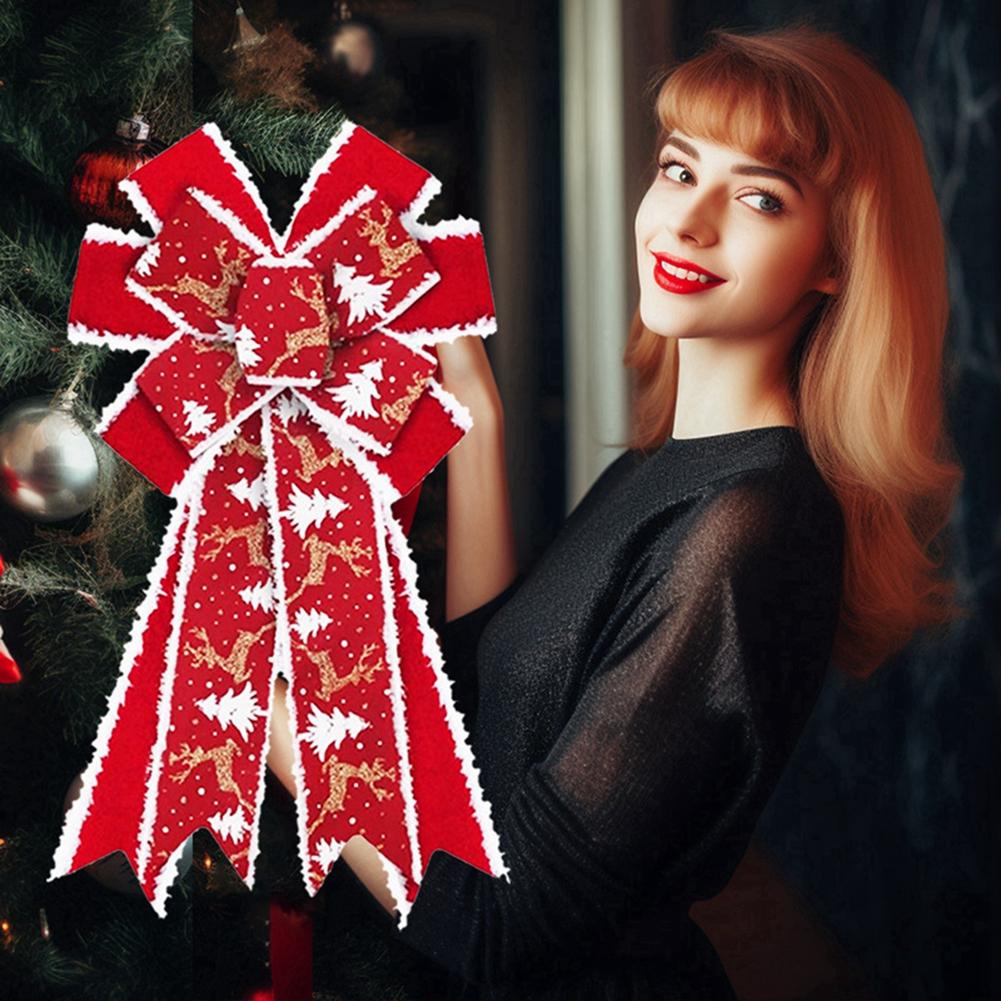 1pc Wired Red Christmas Bow with Snowflake Christmas Decoration for Tree Topper and Front Door, Gift Wrapping Accessories