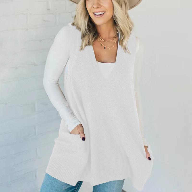 

Осень/зима однотонный свитер-жилет с V-образным вырезом и карманом 2025 Extra Extra Large белый