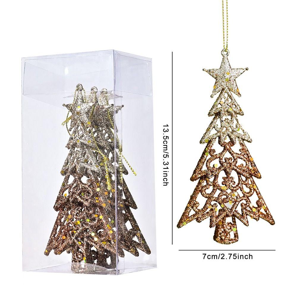 3pcs Shatterproof Glitter Christmas Tree Pendant Gold Merry Christmas Decoration  Party Favors