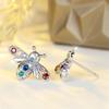 Rainbow Crystal Zircon Cute Small Bee Animal Stud Earrings For Women Vintage Silver Color Wedding Earring Valentine Jewelry Gift