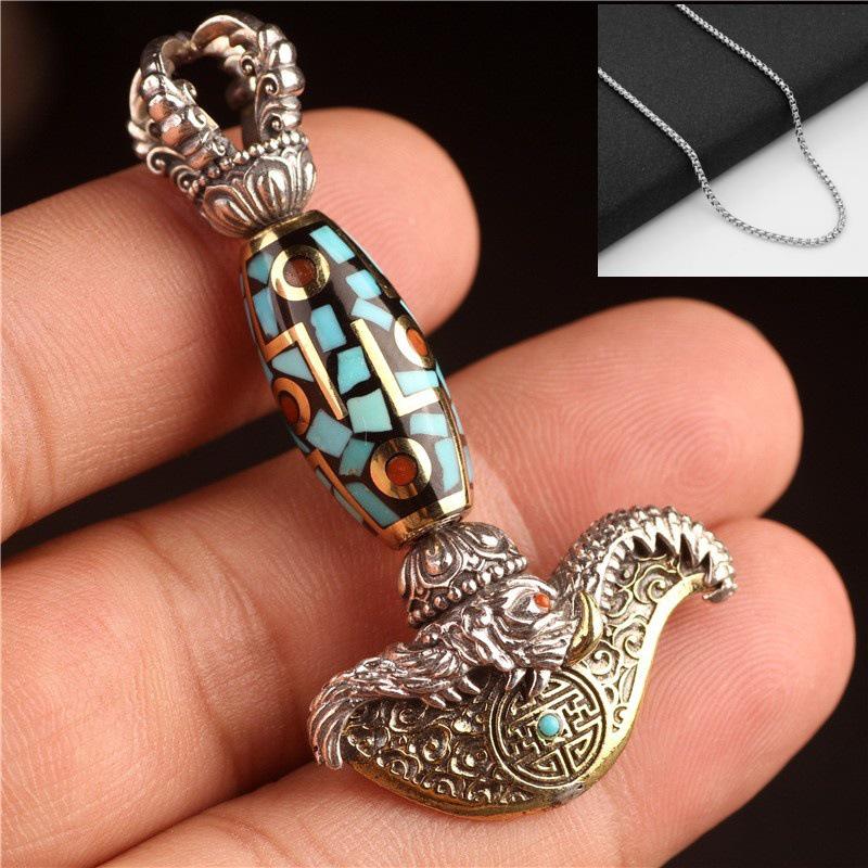Tibetan Ritual Tools: Retro Silver Yueling Knife, Elephant Trunk Pendant, Vajra Pestle Accessories - Unisex Cultural Gifts