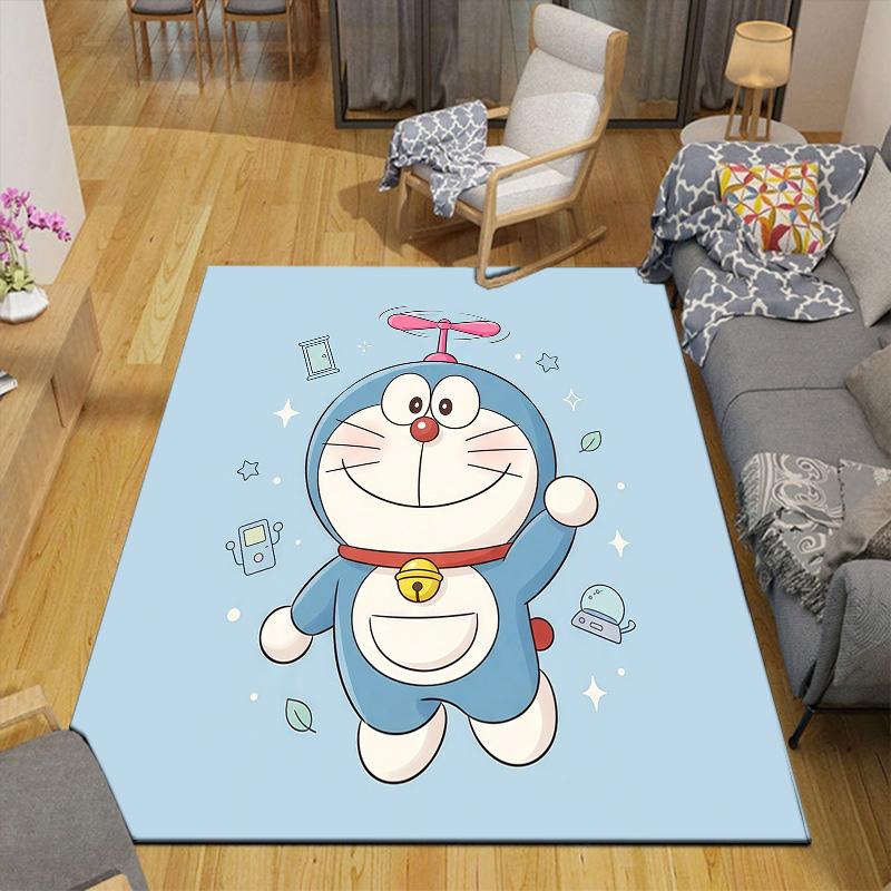 Doraemon3 Flannel Pattern Square Carpet,Area Rug,Carpet Rug for Living Room Bedroom Sofa Playroom Decor,Non-slip Floor Mat