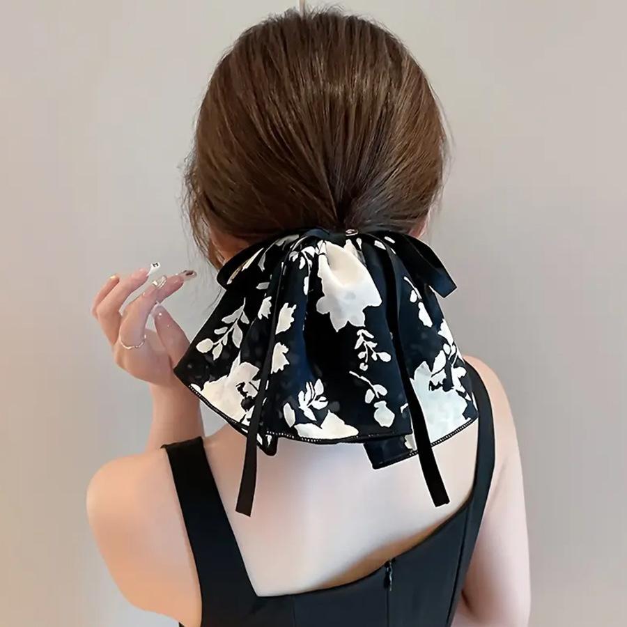Korea Blumen Schleife Scrunchies für Frauen Satin Langes Band Pferdeschwanz Schal Mädchen Haargummis Druck Elastische Haarbänder Accessoires