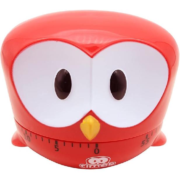 Kitchen Timer 60 Minutes Cute Owl Novelty Manual Cooking Timer Desktop Decoration(Red)