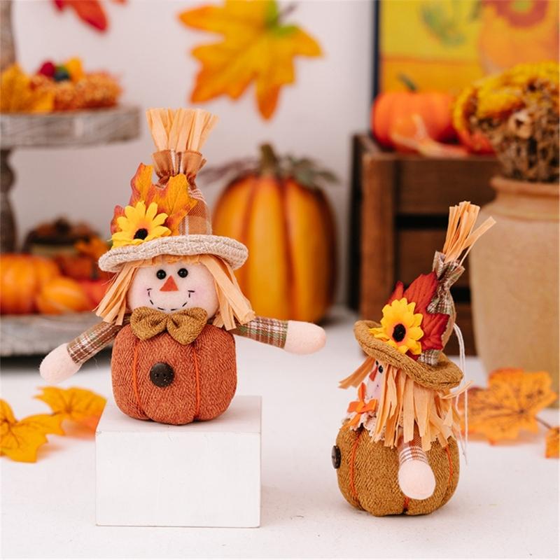 Thanksgiving Harvest Autumn Flower and Leaf Scarecrow Plush Dolls Keychains Charm Hanging Ornament Festivals Decors