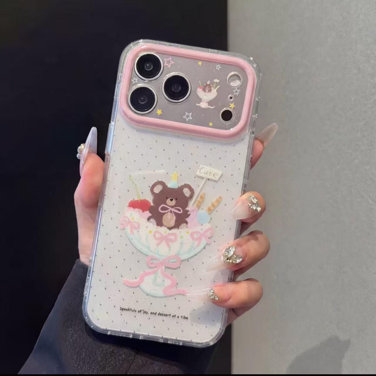 

Korean Glitter Polka Dot Ice Cream Bear iPhone 16/15/17 Pro Max Case Apple 17