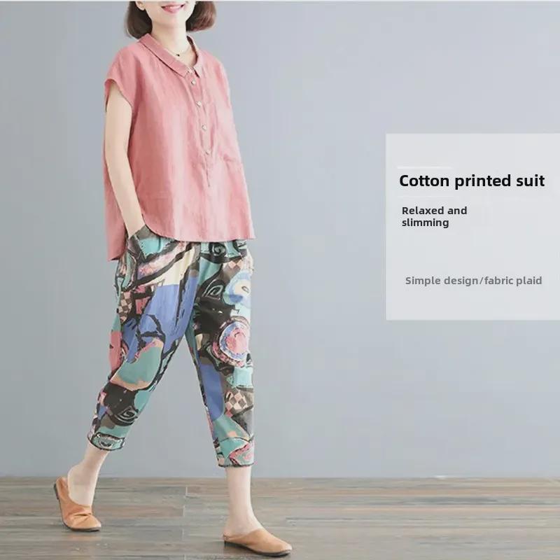 Women's 2024 Summer Retro Loose Cotton & Linen Mid-Sleeve Doll Collar Shirt