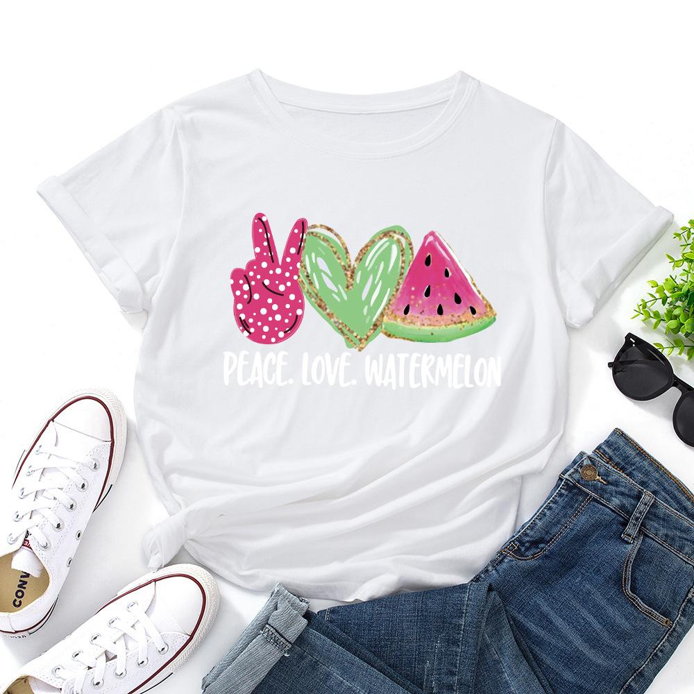 Älska Vattenmelontryck Lös Rundhals Kortärmad Dam T-shirts