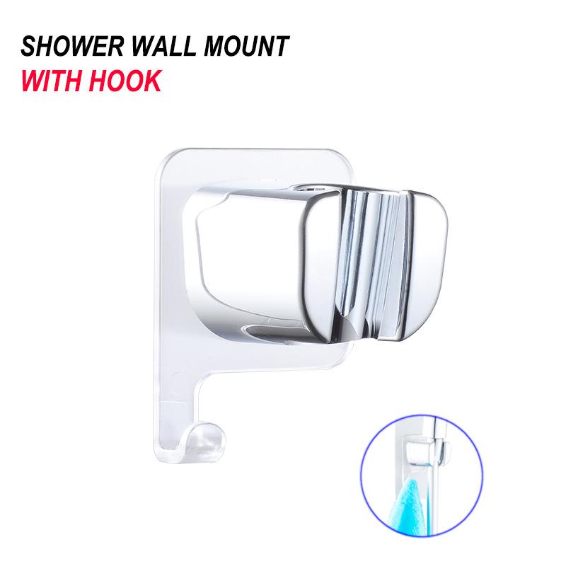 No-Drill Shower Head Holder Adjustable Spray Head Mount Bathroom Shower Accessories Rain Shower Head Bracket Fixed Wall Mount (as the picture,ABS Plastic)
