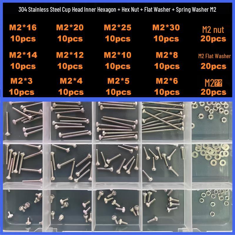 360-Piece High Strength Grade 12.9 Internal Hex Socket Screw and Hex Nut Set (M3, M4, M5, M6)