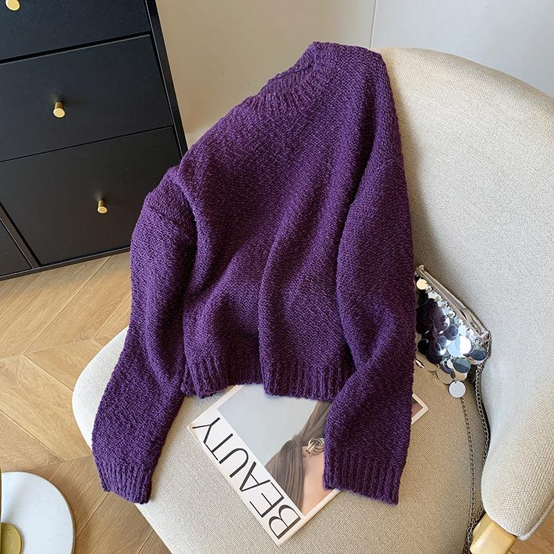 Real shot, super~ sauce purple grainy circle sweater women's pullover lazy wind knitted sweater