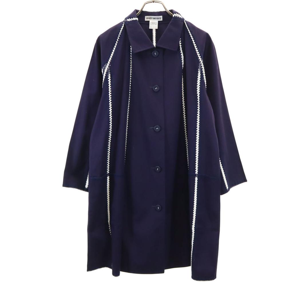 ISSEY MIYAKE made in Japan Stainless collar coat 3 Navy blue Women Used